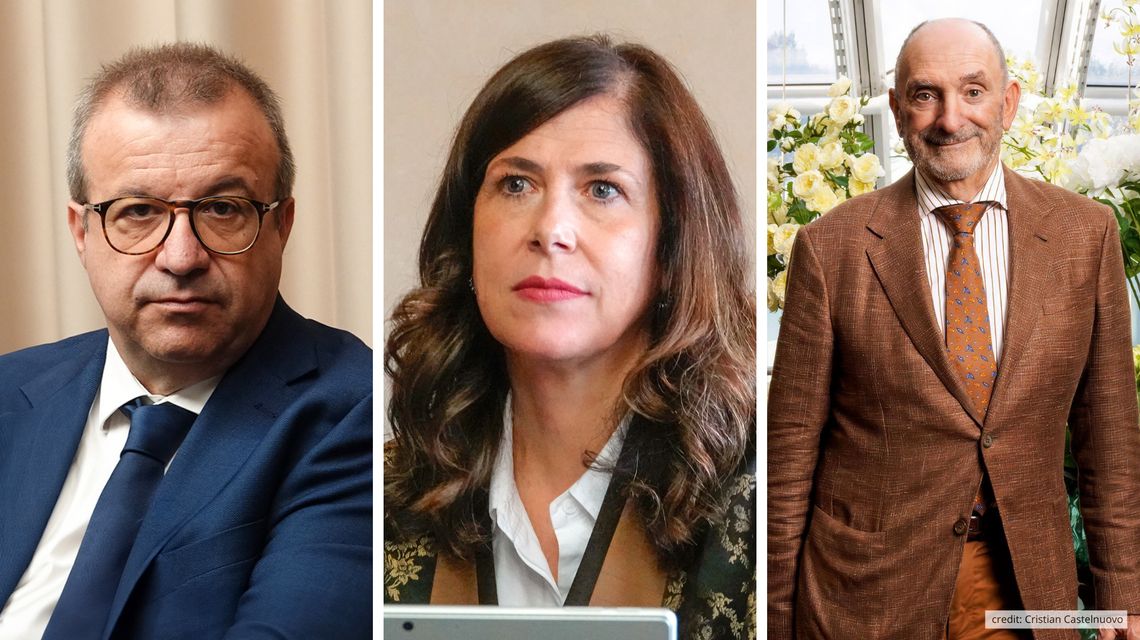 La Presidente della Regione Sardegna, Alessandra Todde con Enrico Zoppas, Presidente e Amministratore Delegato di Acqua Minerale San Benedetto S.p.A. e con l'assessore dell'Industria, Emanuele Cani 