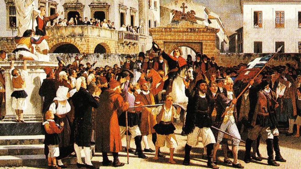 Sassari, palazzo della provincia: Affresco dell’entrata di Giò Maria Angioy in città in un dipinto di Giuseppe Sciuti