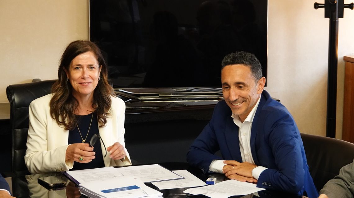 La presidente della Regione Autonoma della Sardegna, Alessandra Todde con l'assessore dei Lavori Pubblici, Antonio Piu