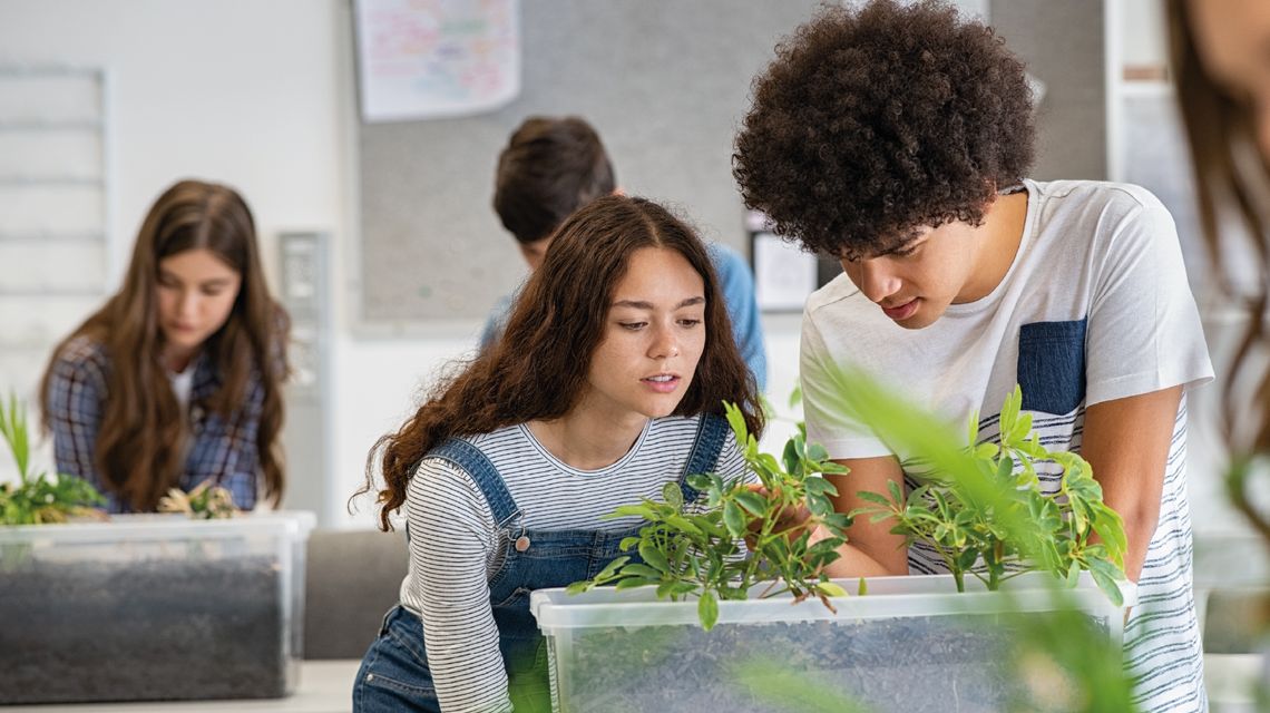 Ragazzi durante un laboratorio di scienze